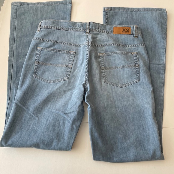 VINTAGE Express X2 Slim Fit Super Low Rise Flare Leg Jeans Womens 4 Short Blue - Picture 6 of 7